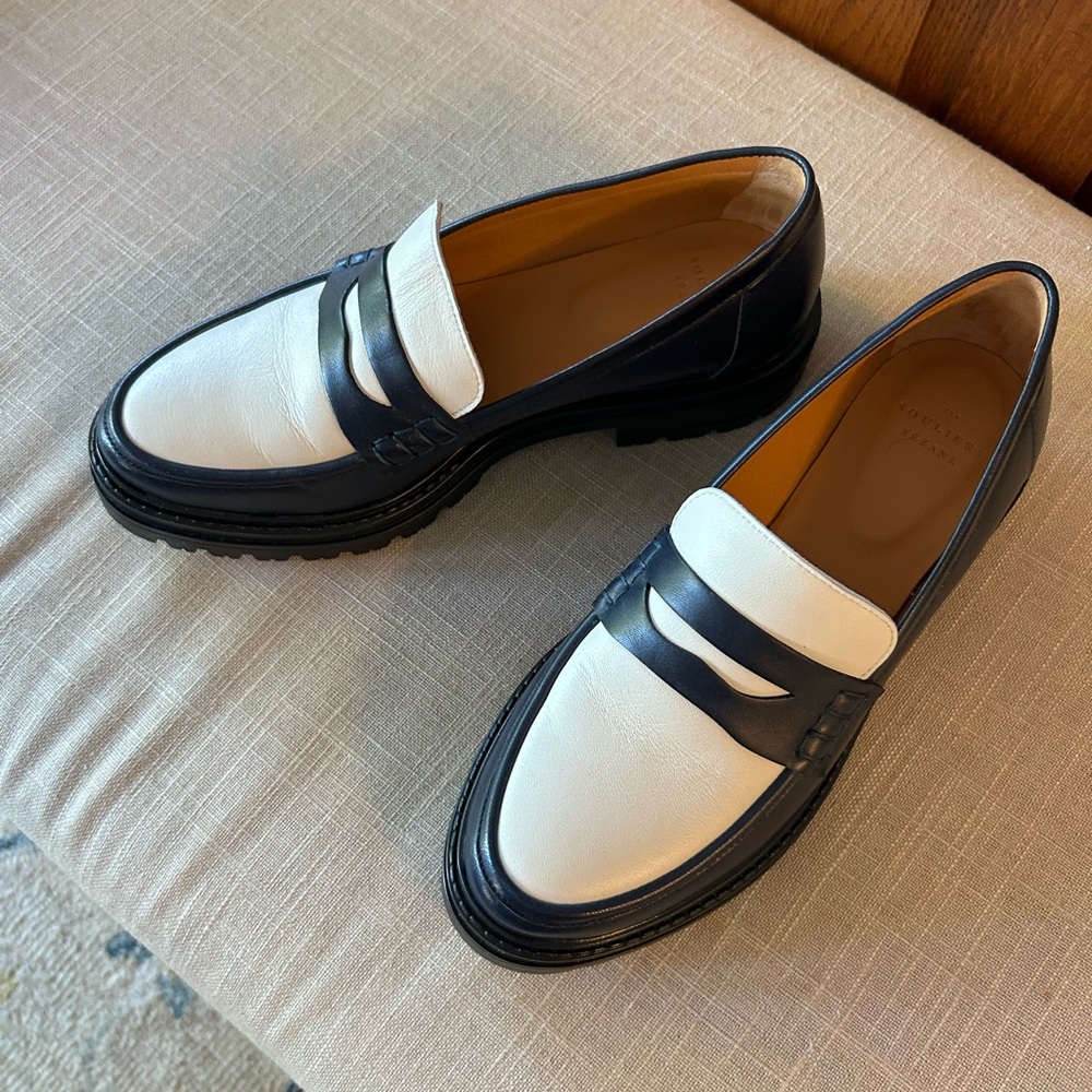 Sezane Albane Navy and White Loafers size 38  fits like 7.5